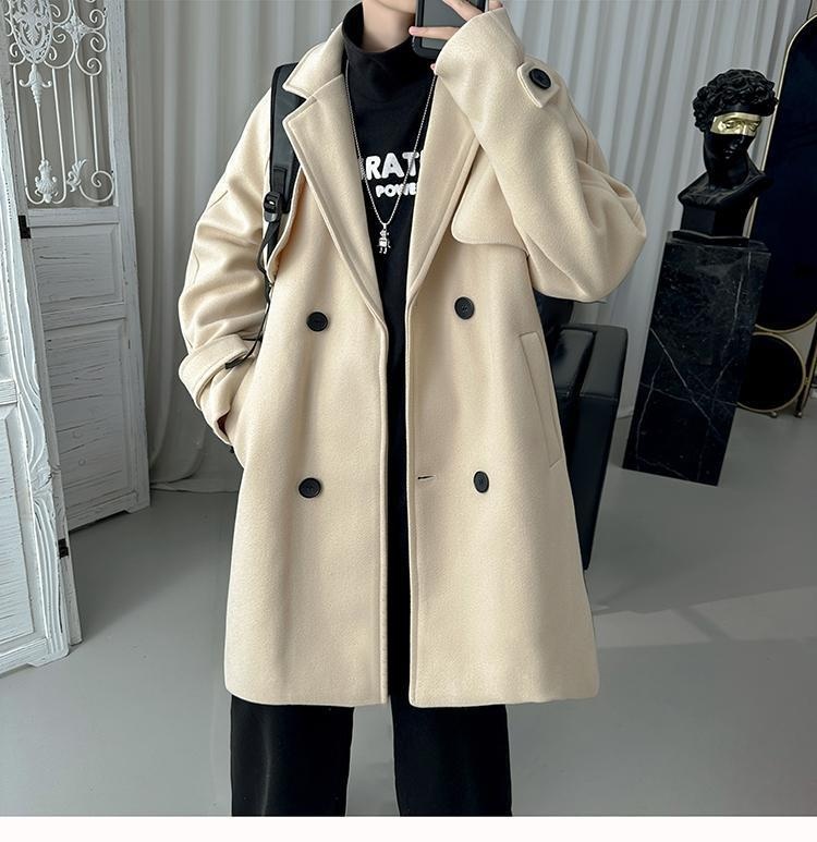 boy Boy Boy Gray For Men Winter Mid-Length Korean Style Trendy Trench Coat Crusu Civilian Woolen Jacket_voghion.com