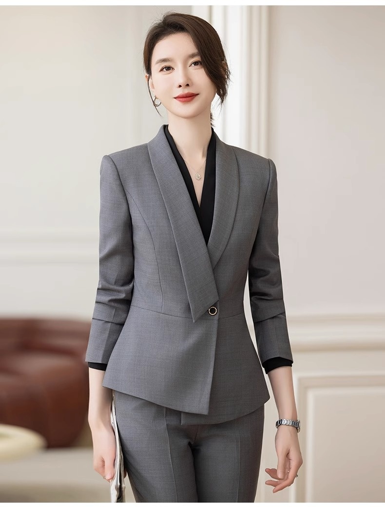 ChicShe Giacca grigia da donna, nuovo abito professionale autunno inverno per donna, abbigliamento da lavoro per hotel e gioiellerie_voghion.com