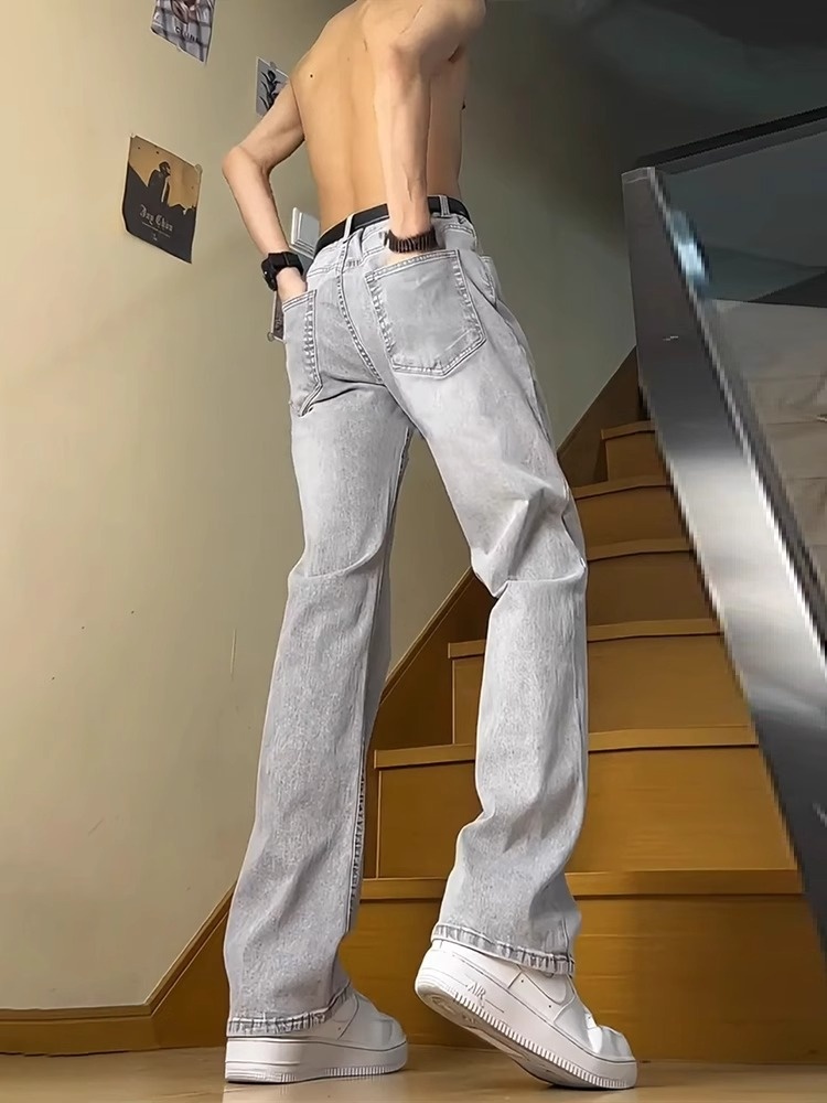 Boy Boy Grijze jeans voor heren lente en herfst 2025 Nieuwe zomer American High Street Slim Straight Leg Bootcut-broek_voghion.com