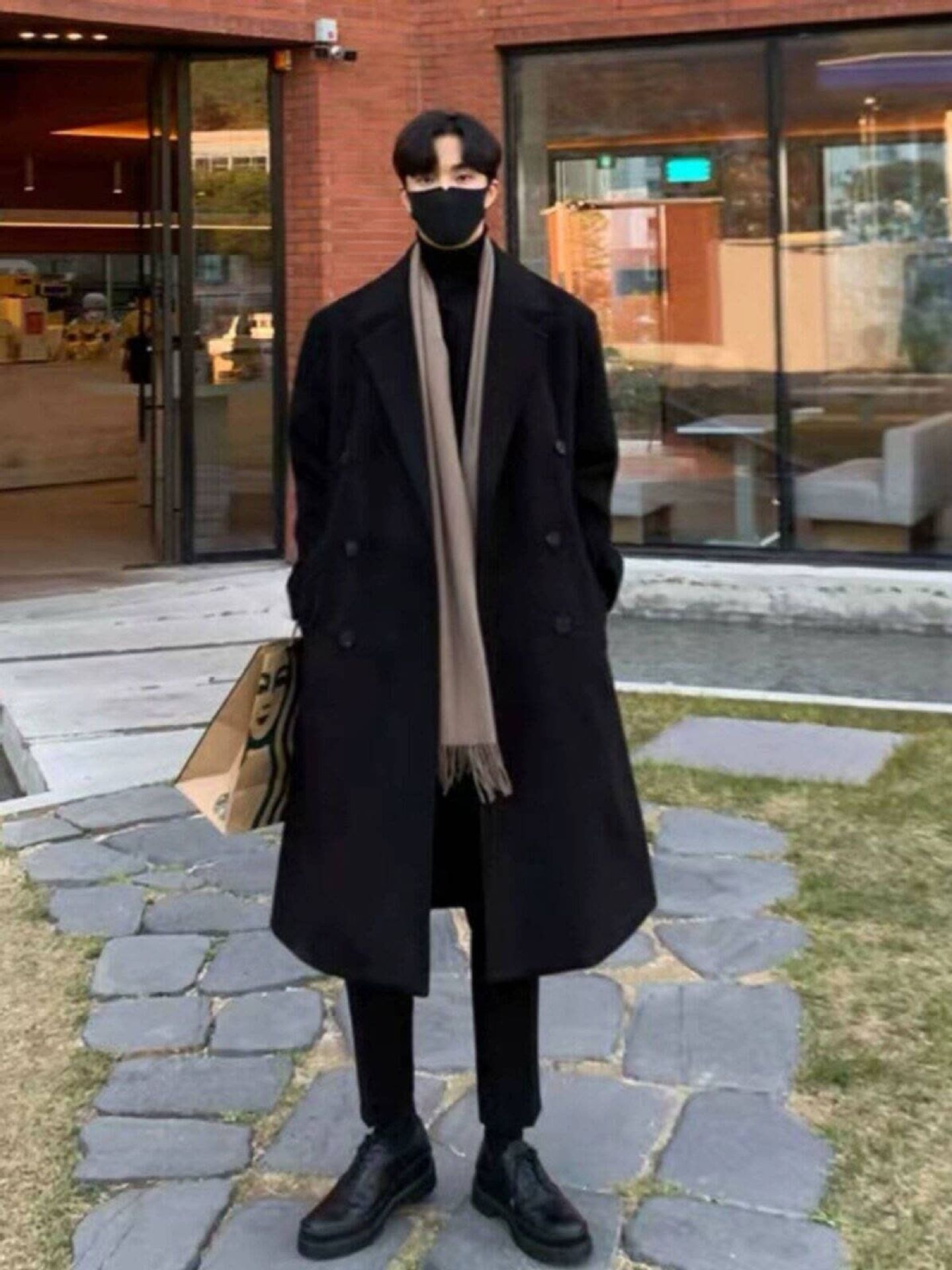 boy Boy Boy Winter Wool Coat For Men, Hong Kong Style, Mid-Length, Over-the-Knee, Thickened, Loose Fit, High-End Woolen Trench Coat,_voghion.com