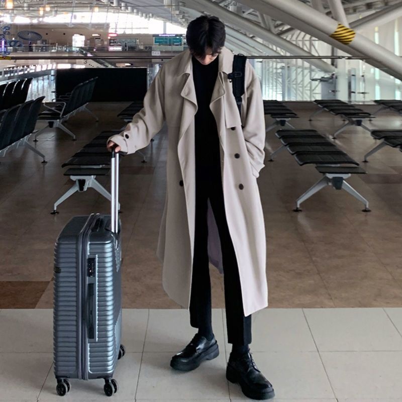 boy Boy Boy Autumn Winter Design Trench Men's Mid-Length Jacket Korean Casual Loose British Style Double-Breasted Coat_voghion.com