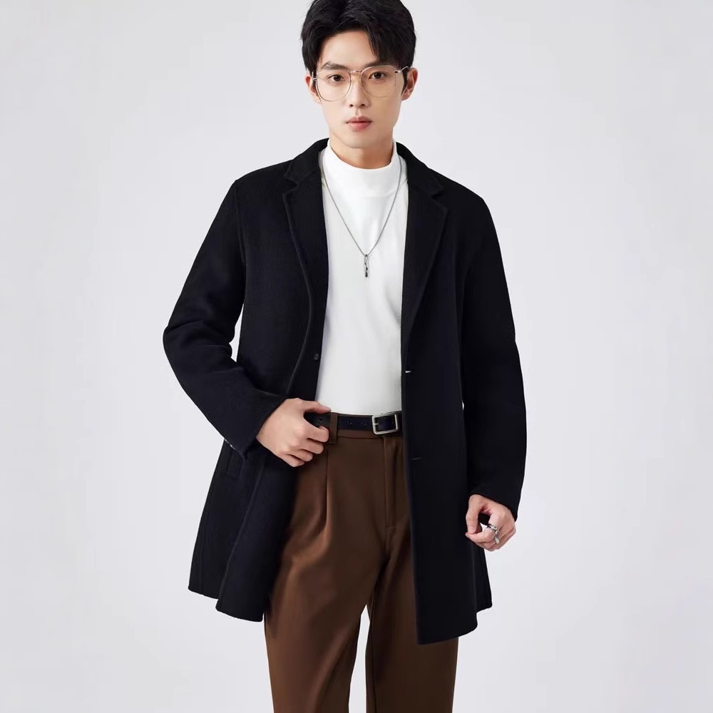 boy Boy Boy 100% Pure Double-Sided Wool Coat Men's Autumn Winter New Business Casual Mid-Length Jacket_voghion.com