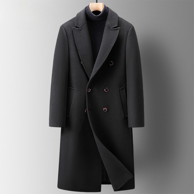 boy Boy Boy Cross-Border Autumn Winter New Double-Breasted Over-the-Knee Long Men's Thickened Wool Trench Coat Woolen Jacket_voghion.com