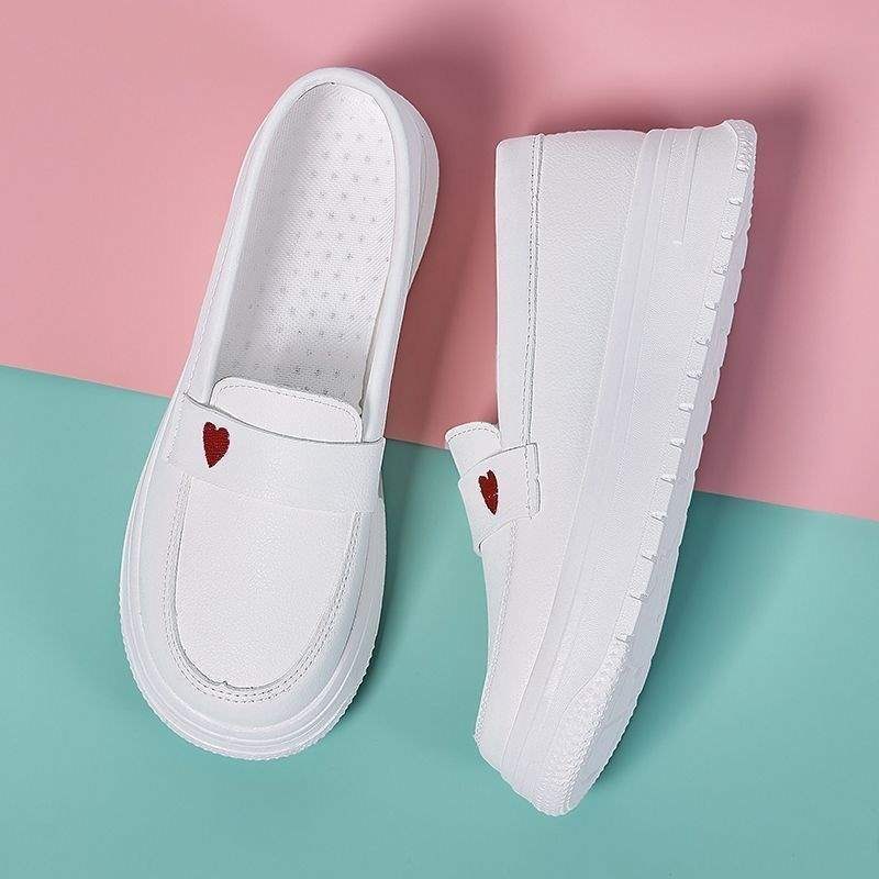 ShoeGlobe ShoeGlobe Yuechen Nurse Women, Soft Breathable, Thick Sole, Non-Slip, Hospital Work White Shoes, Slip-On, Height-Increasing_voghion.com
