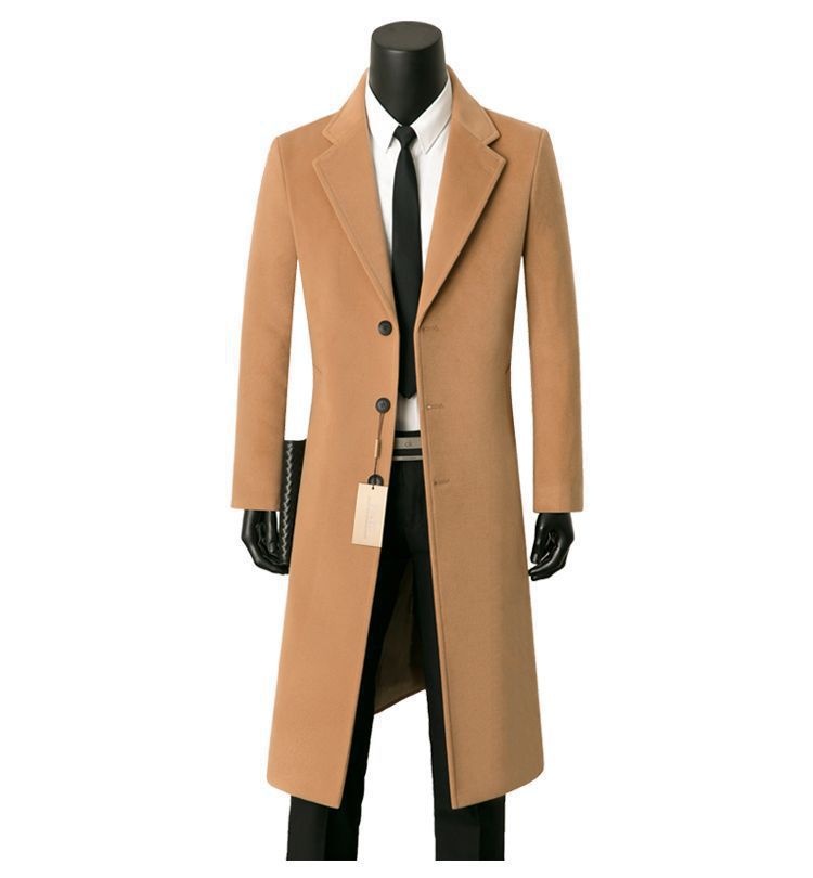 Jungen-Herbst-Winter-Mittellanger Business-Casual-Woll-Trenchcoat, warm, Anzugkragen, Herrenjacke_voghion.com