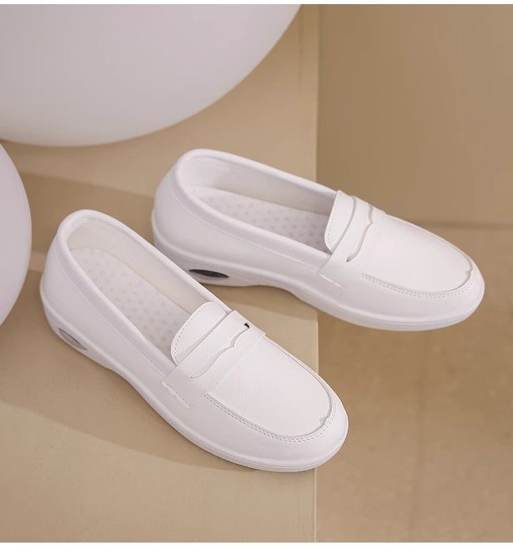 ShoeGlobe Air Cushion Krankenschwesterschuhe für Damen, Weiß, Flach, Weiche Höhenverstärkung, Bequem, Geruchsabweisend, Rutschfest, Dicke Sohle_voghion.com
