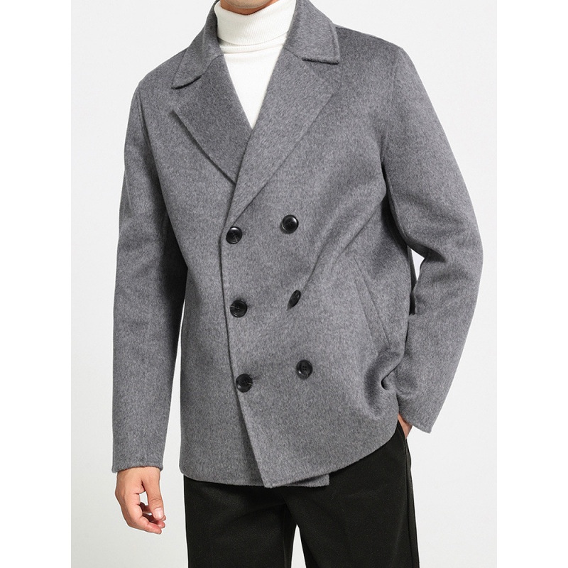 boy Boy Boy 100% Wool Autumn Winter New Double-Sided Short Men's Coat Double-Breasted Suit Simple Business Jacket_voghion.com