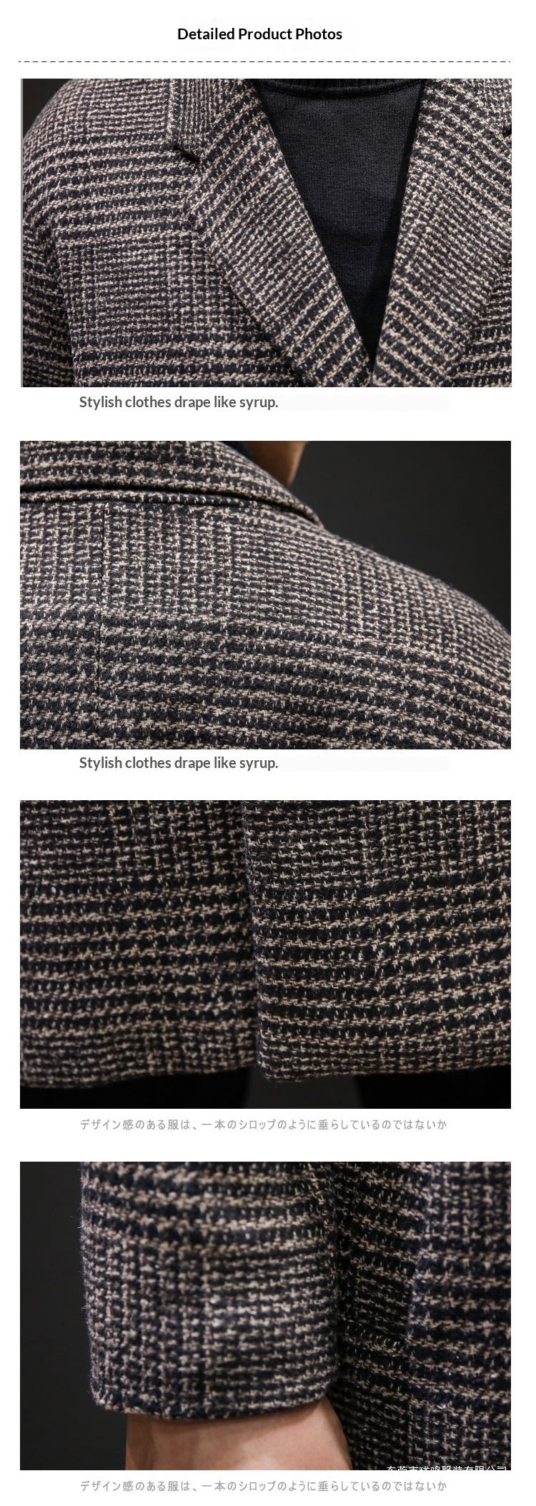 boy Boy Boy 2024 Autumn Winter Men's Wool Slim Fit Woolen Jacket Trench Plaid Double Breasted Mid-Length Coat White_voghion.com