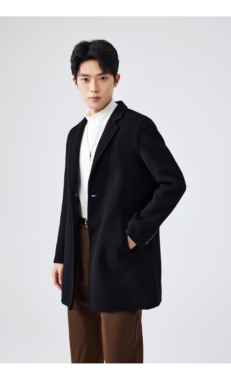 boy Boy Boy 100% Pure Double-Sided Wool Coat Men's Autumn Winter New Business Casual Mid-Length Jacket_voghion.com