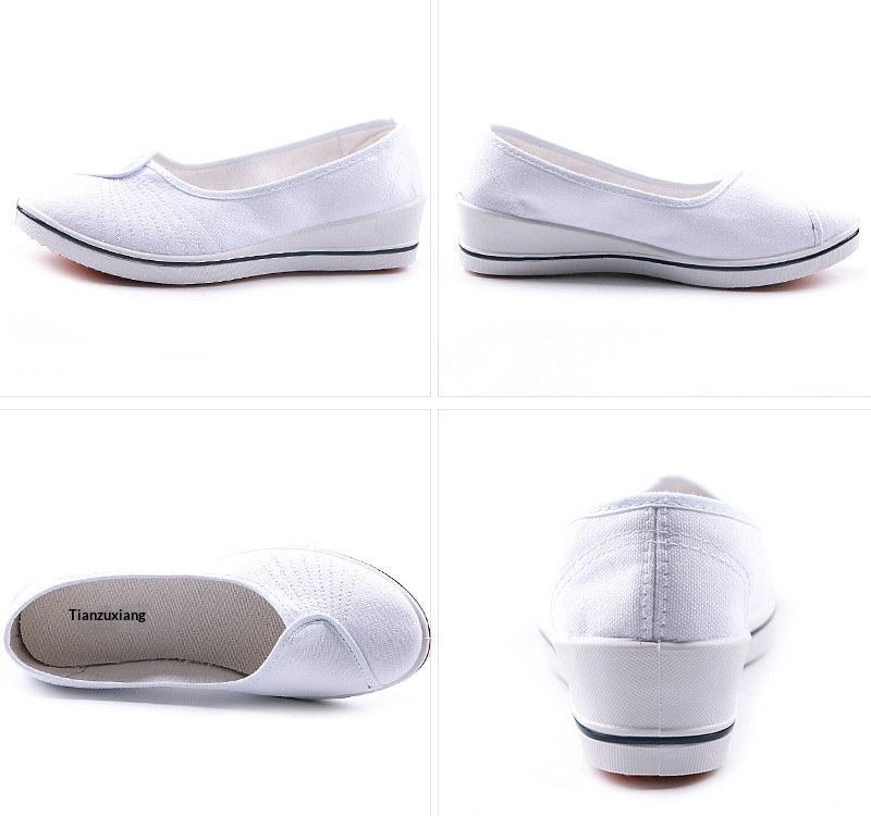 ShoeGlobe Nurse Shoes For Women, Wedge Soft Sole Non-Slip White Hospital Work Single Dance Black Cloth Shoes, Shallow Mouth_voghion.com