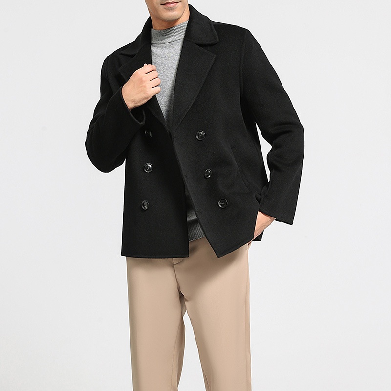 boy Boy Boy 100% Wool Autumn Winter New Double-Sided Short Men's Coat Double-Breasted Suit Simple Business Jacket_voghion.com