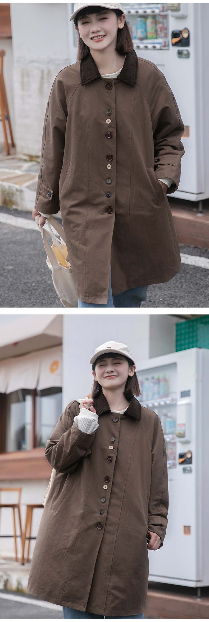 2025 Spring Japanese Style Long Trench Coat For Petite Women With Raglan_voghion.com