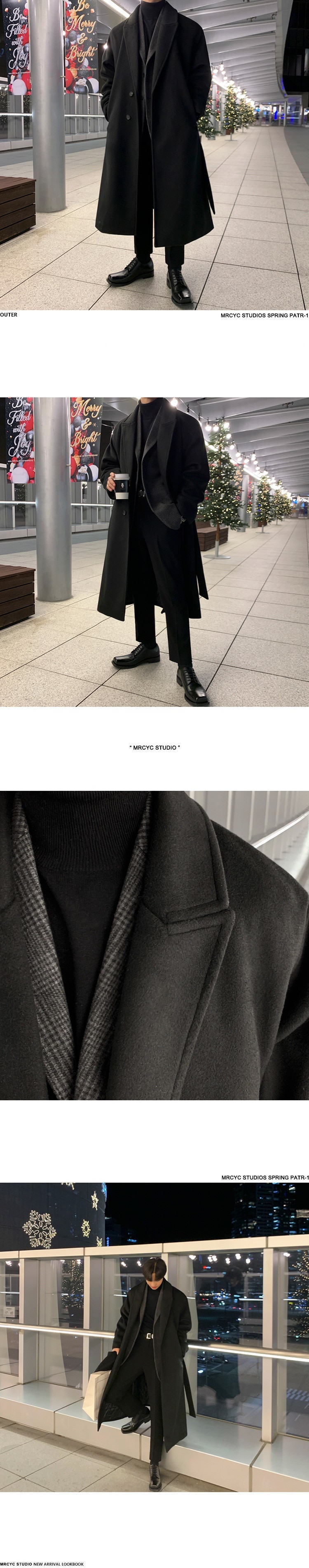 boy Boy Boy Winter Wool Korean Version Fashion Turn-Down Collar Thickened Woolen Jacket Men's Mid-Length Trench Coat_voghion.com