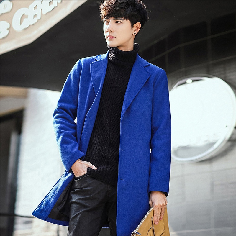 boy Boy Boy Autumn Winter New Wool Korean Style Slim Fit Mid-Length Trench Woolen Material Jacket Men's Coat_voghion.com