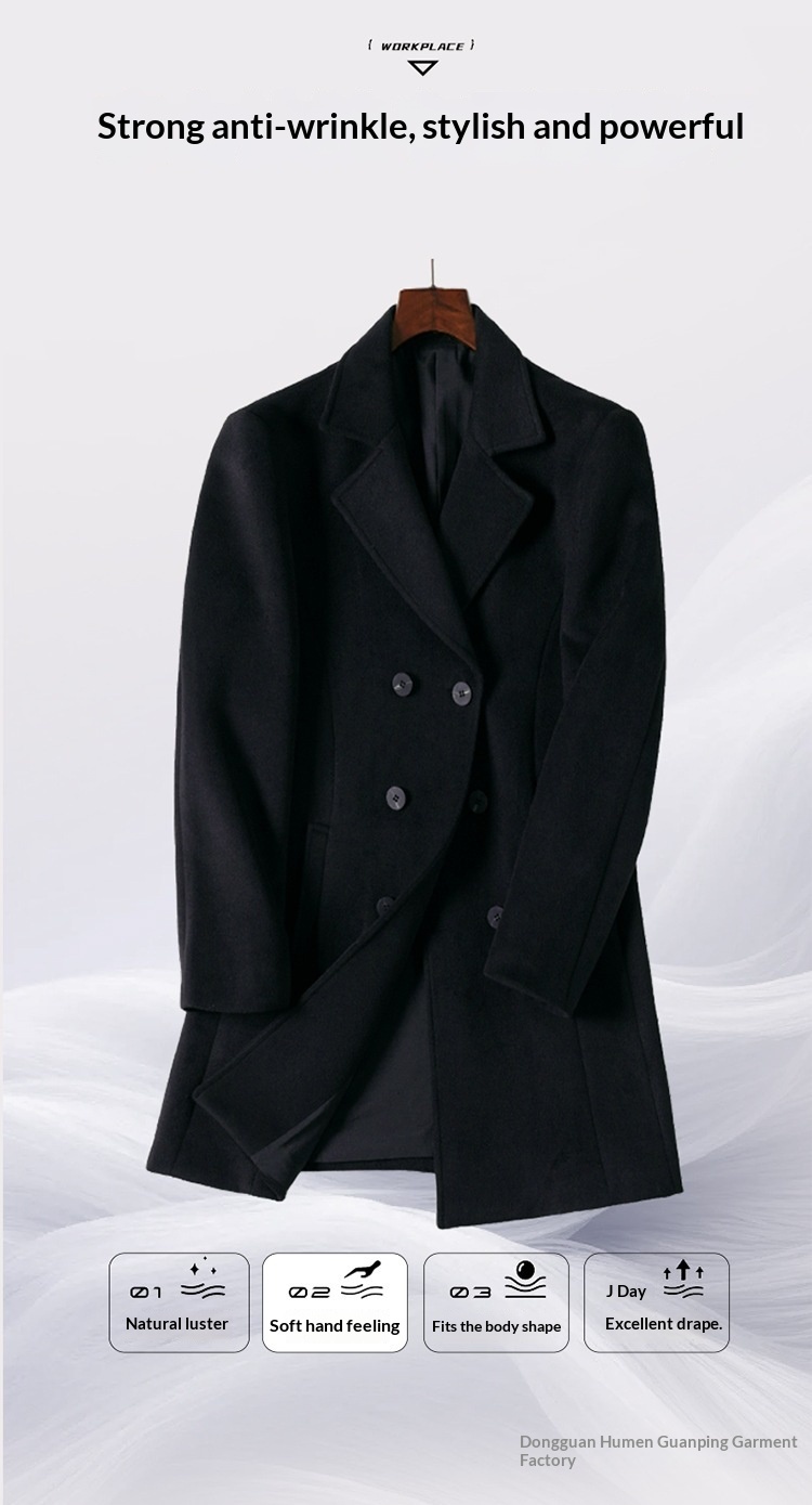 boy Boy Boy Same Style Double-Breasted Men, Autumn Winter Business Commuting Woolen Formal Workwear Wool Coat Professional Wear For_voghion.com