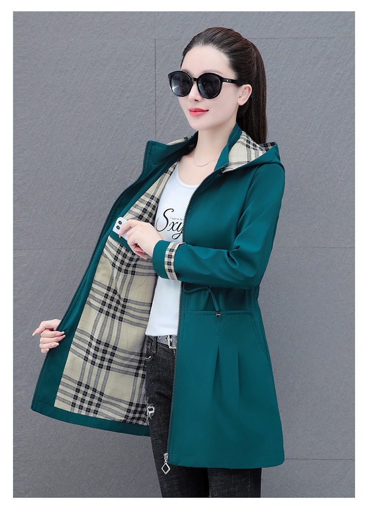 Damenbekleidung Damenbekleidung Damenbekleidung Mittellanger Trenchcoat mit abnehmbarer Kapuze für Damen, Frühling_voghion.com