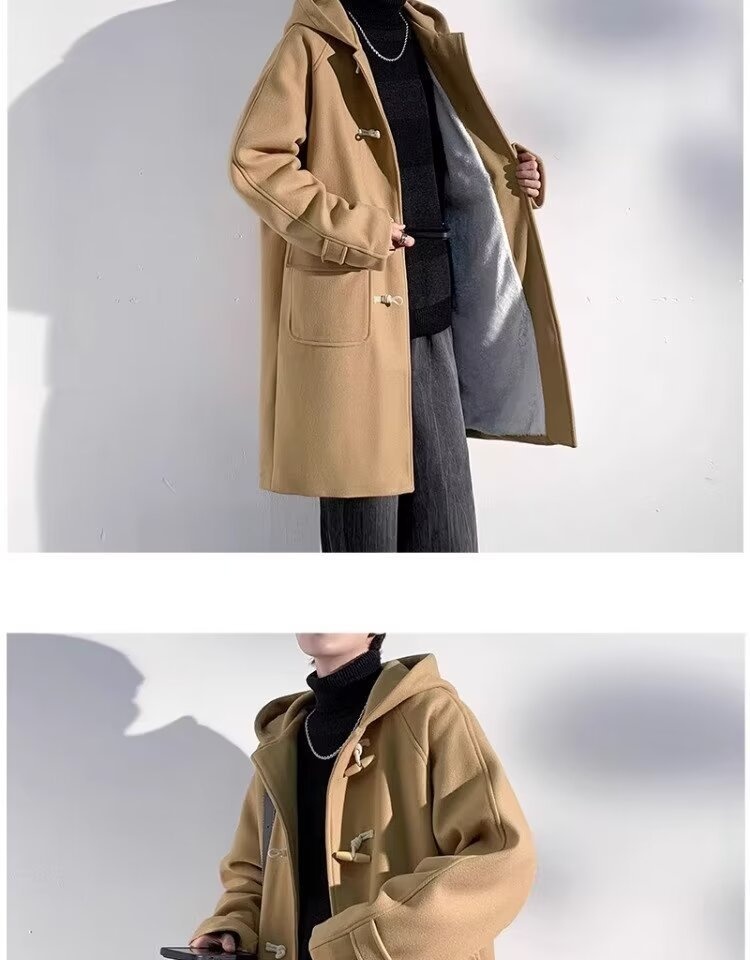 boy Boy Boy 2025 Winter Men's Horn Button Thickened Lamb Wool Mid-Length Hooded Trench Plus Size Casual Woolen Coat Jacket_voghion.com