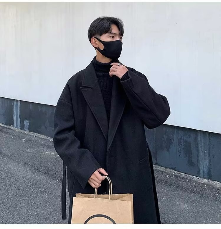 boy Boy Boy Double-Breasted Wool Coat For Men, Mid-Length Over-the-Knee Woolen Trench Coat, Autumn And Winter Korean Style, High-End_voghion.com