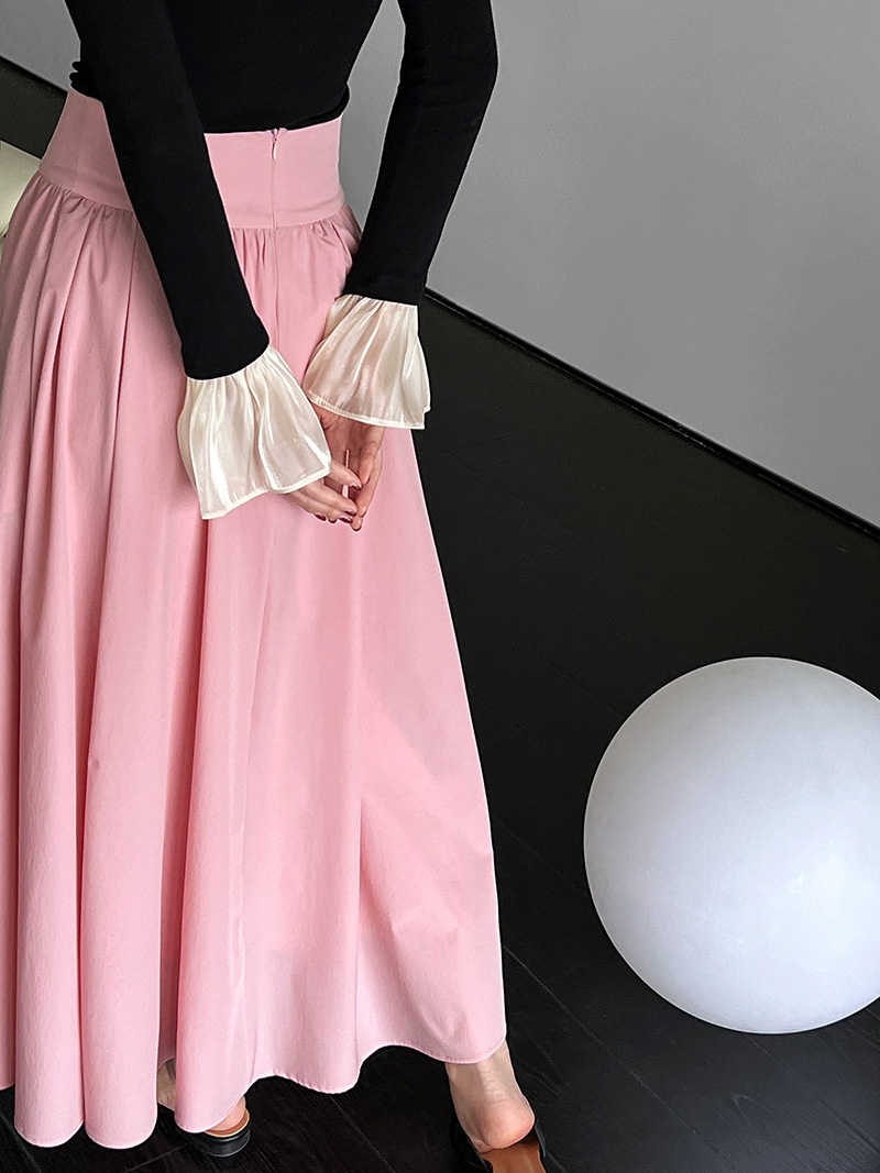 ChicShe Luxi 2025 Autumn New French Style High-End Pink Half Large Hem A-Line Pleated Skirt 73212_voghion.com
