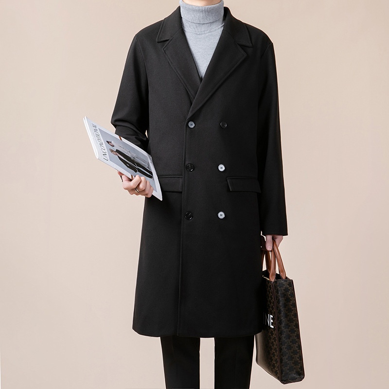 boy Boy Boy Thickened Overcoat Men's Winter Style Mid-Length Korean Version Double-Breasted Woolen Trench Coat_voghion.com