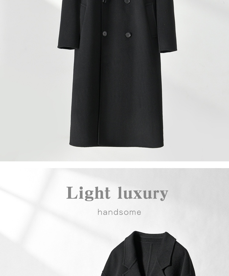 boy Boy Boy Autumn Winter Double-Sided Sheep Wool Men Long Over-the-Knee Double-Breasted Loose Korean Style Woolen Trench Coat_voghion.com