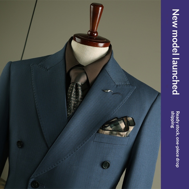 Erkekler İçin Çizgili Takım, İş Resmi Giyim, Damatlık, Düğün Takımı, Damat Blazer Ceket, Kısa Dramatik Kostüm_voghion.com