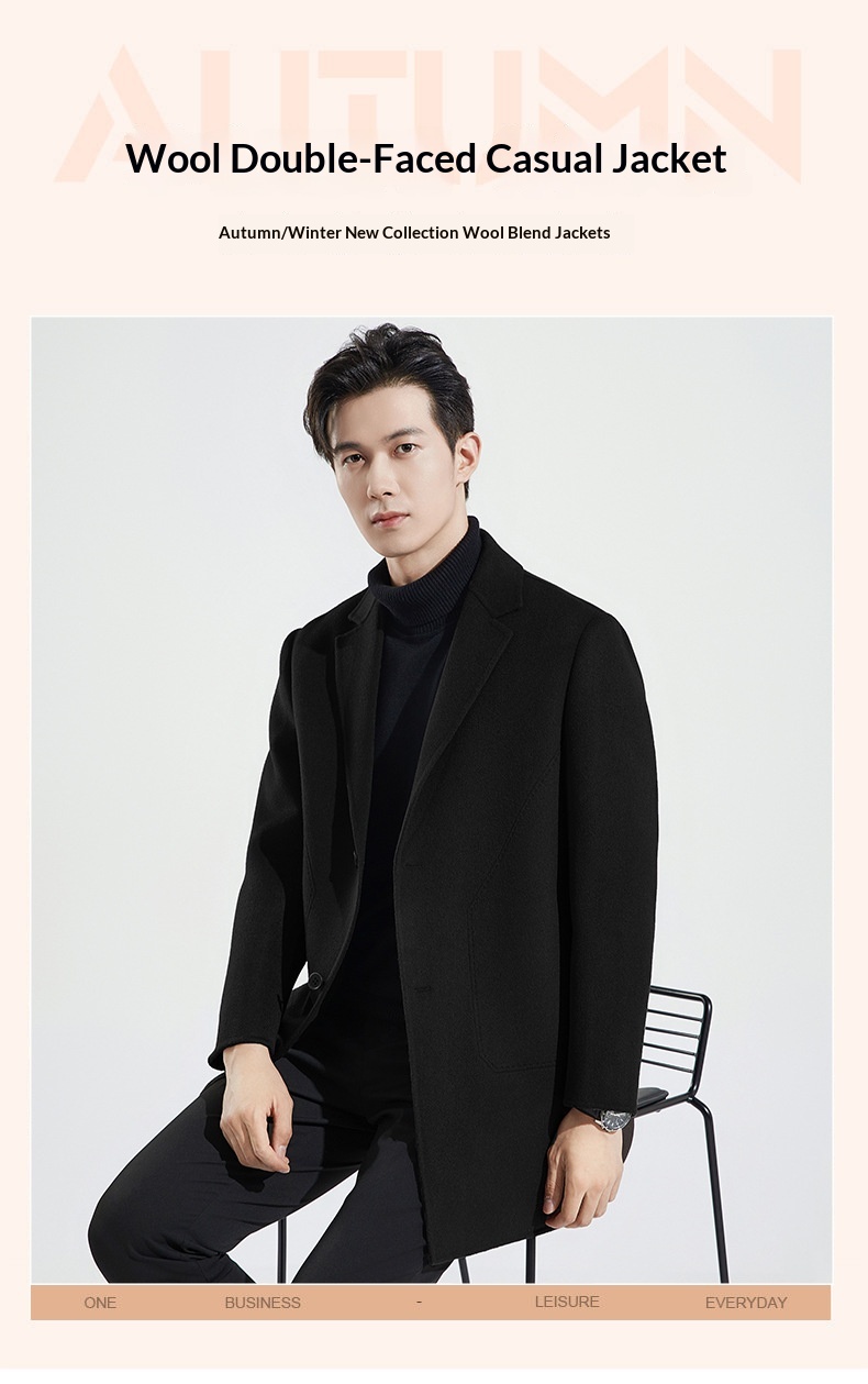 Manteau en laine double face 100 % pure pour homme, style business décontracté, manches longues, coupe mi-longue._voghion.com