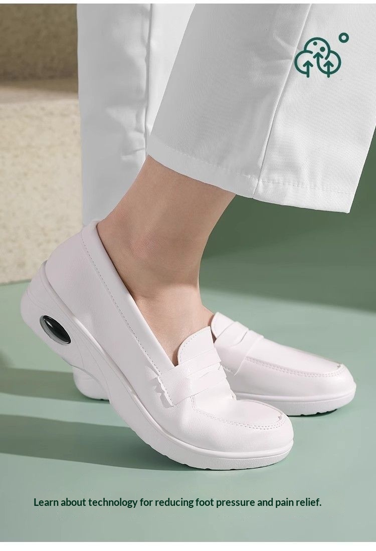 ShoeGlobe Air Cushion Krankenschwesterschuhe für Damen, Weiß, Flach, Weiche Höhenverstärkung, Bequem, Geruchsabweisend, Rutschfest, Dicke Sohle_voghion.com