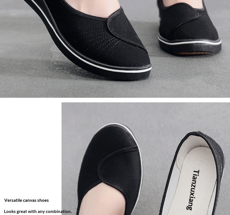 ShoeGlobe Nurse Shoes For Women, Wedge Soft Sole Non-Slip White Hospital Work Single Dance Black Cloth Shoes, Shallow Mouth_voghion.com