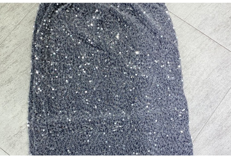 ChicShe Women's Fashion Station 25 New European Goods Trend Thickened Slit Velvet Sequin Mid-Length Bodycon Skirt For Women_voghion.com