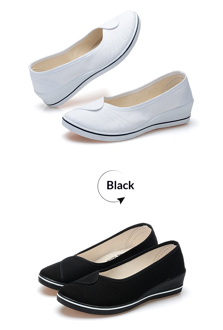 ShoeGlobe Low-Cut White Nurse Flat Wedge Soft Sole Canvas For Women Hotel Hospital Beauty Salon Work Shoes Wholesale_voghion.com