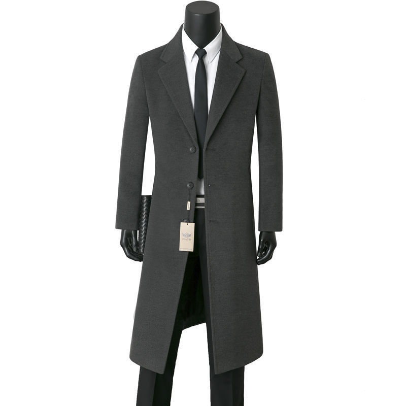 Jungen-Herbst-Winter-Mittellanger Business-Casual-Woll-Trenchcoat, warm, Anzugkragen, Herrenjacke_voghion.com