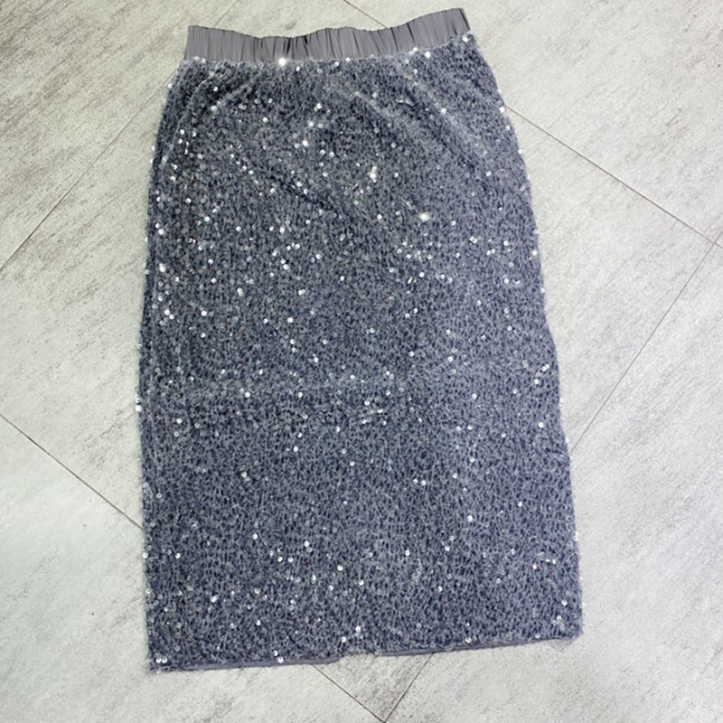 ChicShe Women's Fashion Station 25 New European Goods Trend Thickened Slit Velvet Sequin Mid-Length Bodycon Skirt For Women_voghion.com