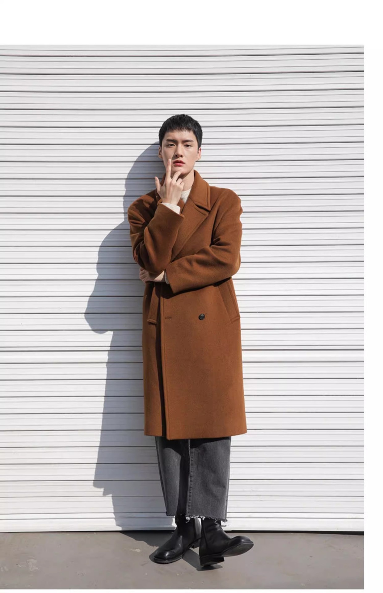 boy Boy Boy Trench Double-Breasted Black Mid-Length Coat Men's Autumn Winter Woolen Jacket_voghion.com