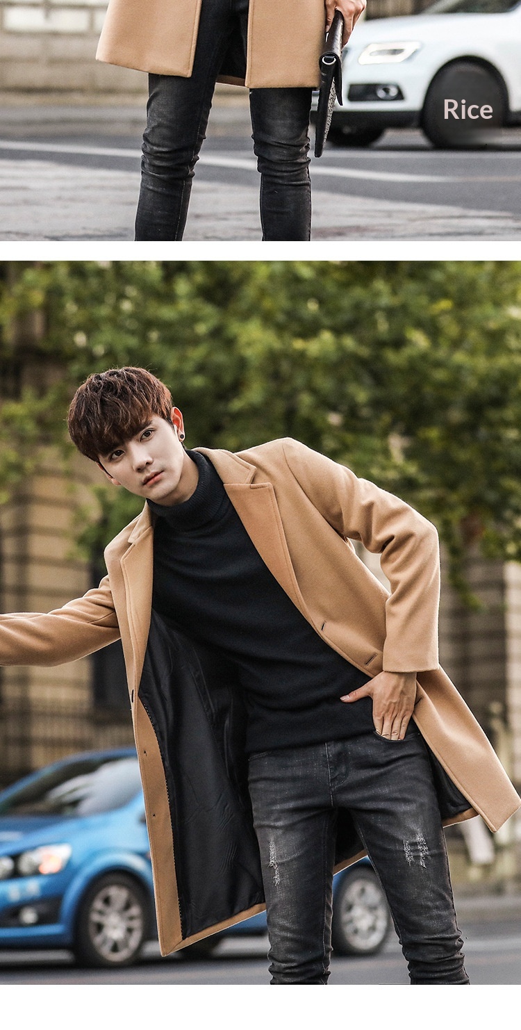 boy Boy Boy Autumn Winter New Wool Korean Style Slim Fit Mid-Length Trench Woolen Material Jacket Men's Coat_voghion.com