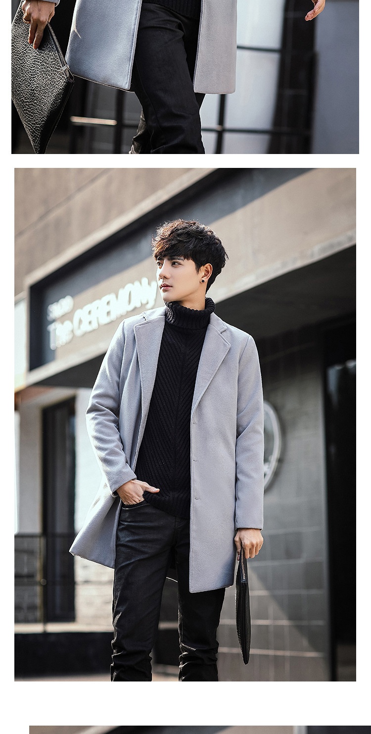 boy Boy Boy Autumn Winter New Wool Korean Style Slim Fit Mid-Length Trench Woolen Material Jacket Men's Coat_voghion.com