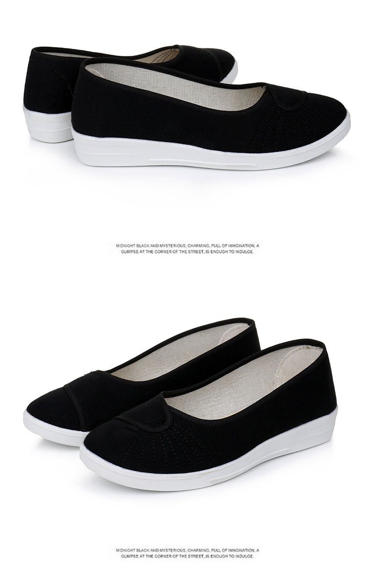 ShoeGlobe Damen-Slipper „Nurse“ aus altem Pekinger Stoff mit weicher Sohle, atmungsaktiv und ermüdungsfrei, weiß/schwarz._voghion.com