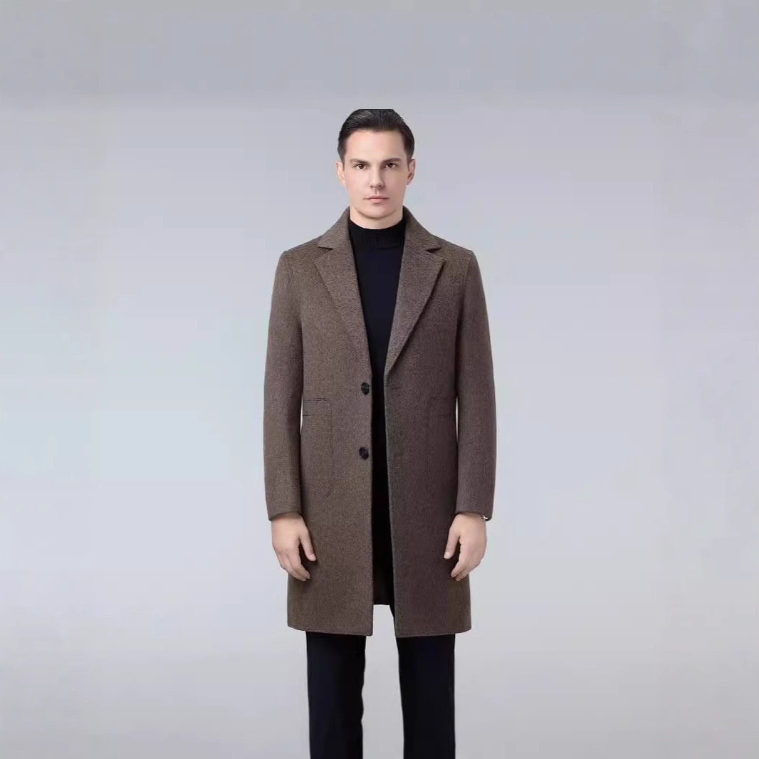 boy Boy Boy Autumn Winter Double-Sided Wool Mid-Length Solid Color Single-Breasted Jacket Trench Coat Men's Woolen Clothing_voghion.com