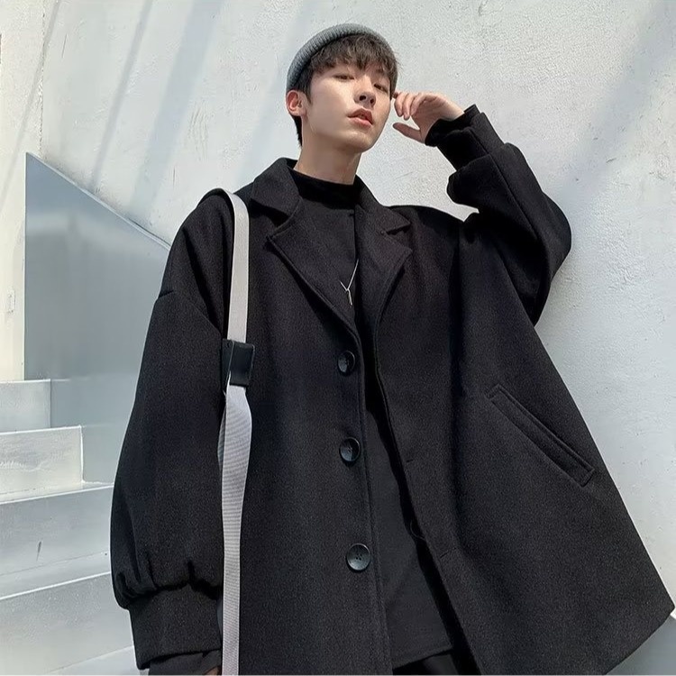 boy Boy Boy Men's Winter Jacket Padded Thickened Short Woolen Trench Coat British Style Korean Version Student Trend Loose Fit_voghion.com