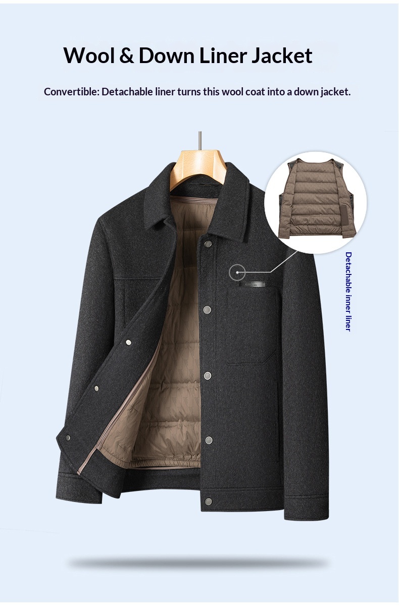 Manteau Boy Boy 100% laine double face Automne-Hiver 2025, nouveau manteau épais en duvet pour homme, vêtement de travail décontracté_voghion.com