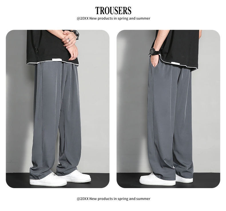 BOY BOY Silk Summer Thin Loose Wide Leg Sports Men Draped Dress Pants Straight Casual Trousers Ice Feel_voghion.com