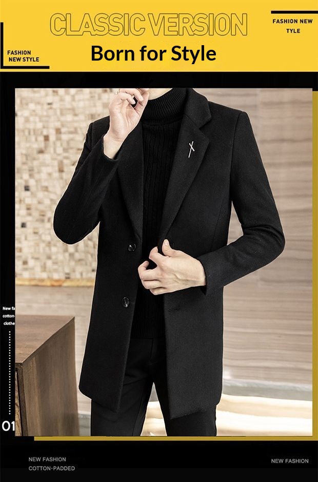 Manteau mi-long en laine style automne élégant hiver tendance coréen coupe slim pour homme_voghion.com