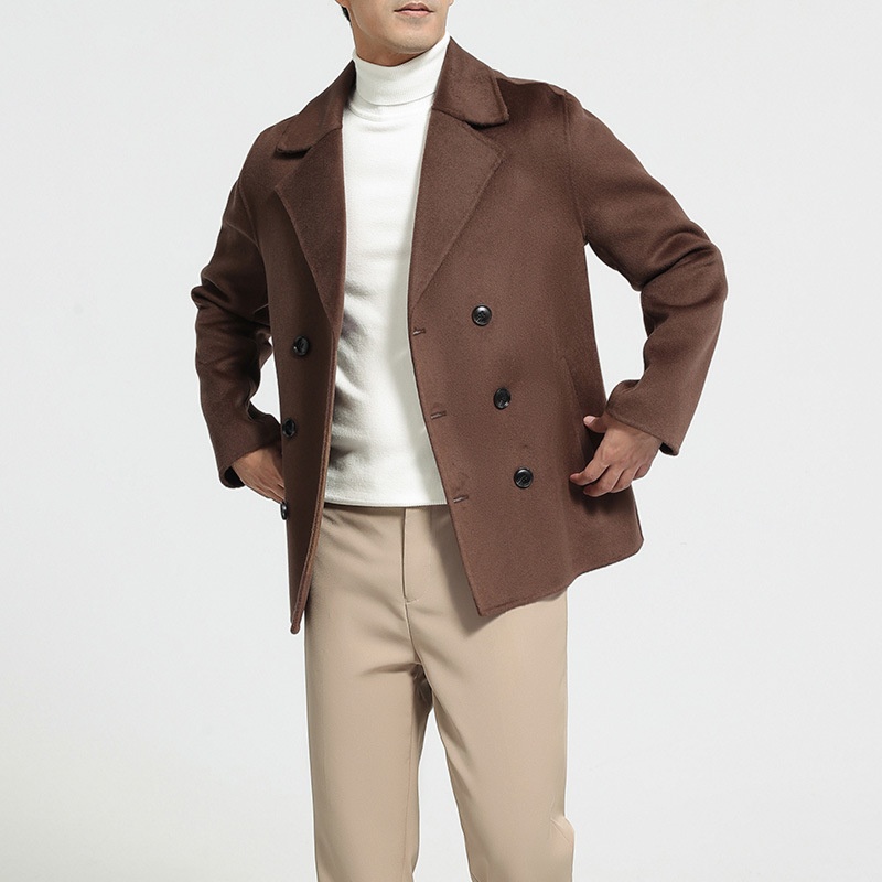 boy Boy Boy Autumn Winter New Men's Double-Breasted Short Double-Sided Wool Coat Business Casual Suit Collar Woolen Jacket_voghion.com