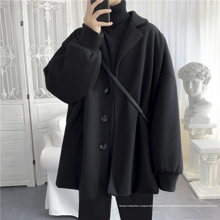 boy Boy Boy Medium Length Men's Jacket Autumn Winter Korean Version Loose Ins Trend Brand Simple Stylish Wool Trench Coat_voghion.com