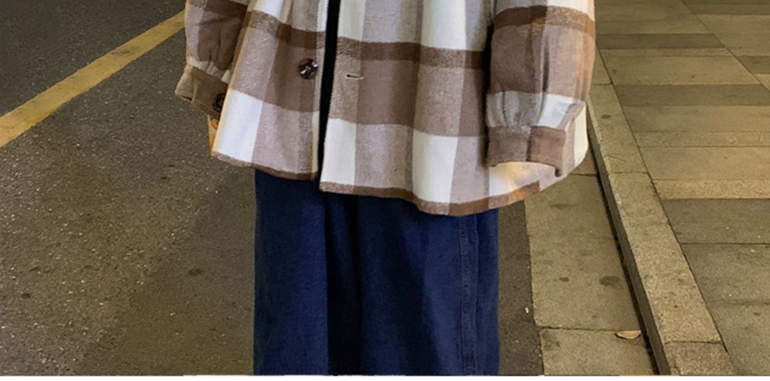 boy Boy Boy Plaid Wool Coat Men, Mid-Length, Autumn Trendy Trench Coat, Loose Fit, Winter Thickened Woolen Jacket For Men_voghion.com