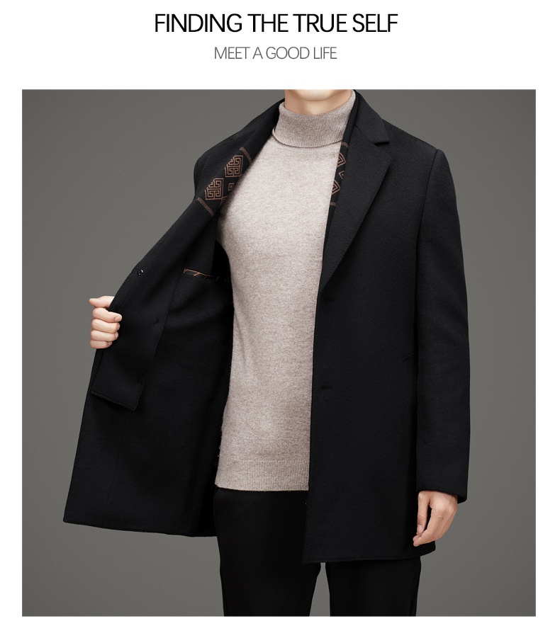 Herren-Herbst-Winter-Anzug, hochwertiger, fleecegefütterter Wollmantel, mittellange Jacke_voghion.com