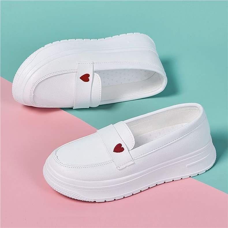 ShoeGlobe ShoeGlobe Yuechen Nurse Women, Soft Breathable, Thick Sole, Non-Slip, Hospital Work White Shoes, Slip-On, Height-Increasing_voghion.com