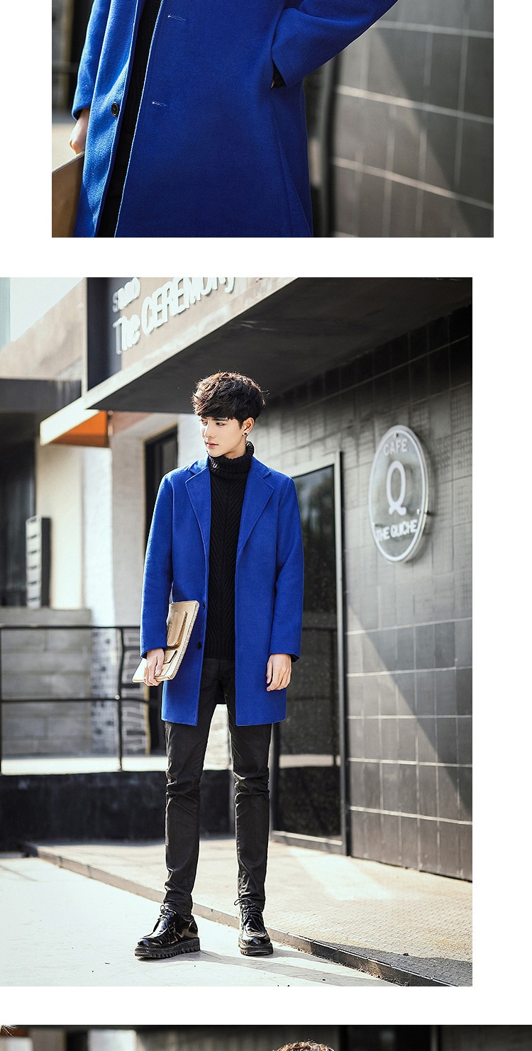 boy Boy Boy Autumn Winter New Wool Korean Style Slim Fit Mid-Length Trench Woolen Material Jacket Men's Coat_voghion.com