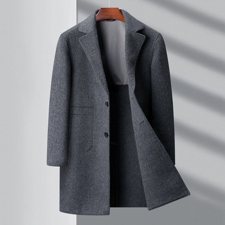 boy Boy Boy Autumn Winter Double-Sided Wool Mid-Length Solid Color Single-Breasted Jacket Trench Coat Men's Woolen Clothing_voghion.com