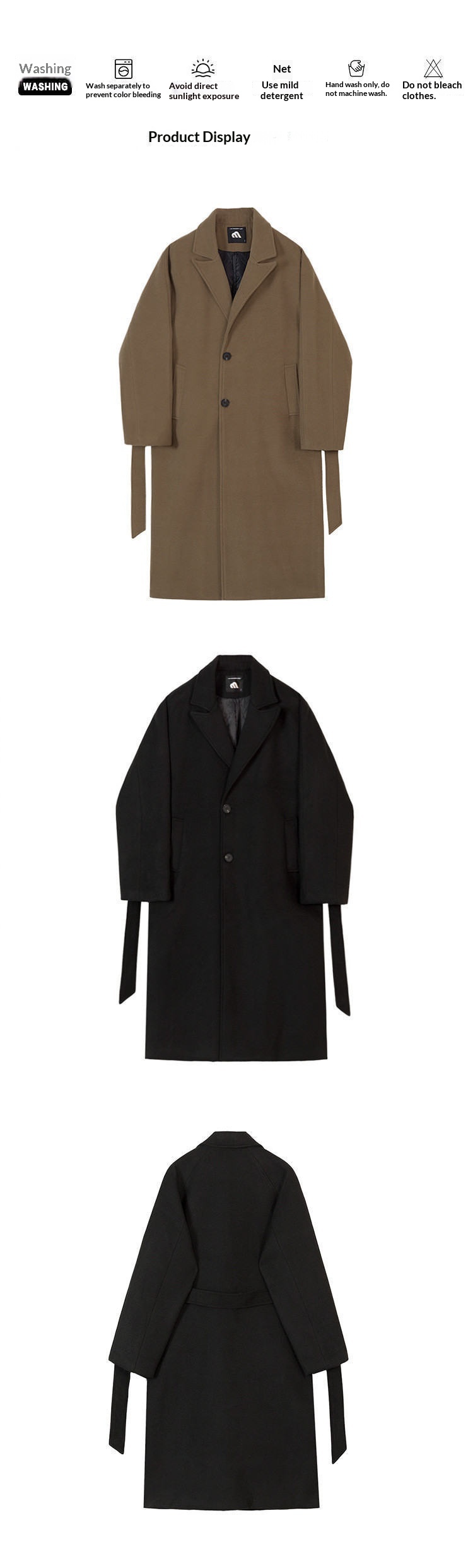 boy Boy Boy Winter Wool Korean Version Fashion Turn-Down Collar Thickened Woolen Jacket Men's Mid-Length Trench Coat_voghion.com